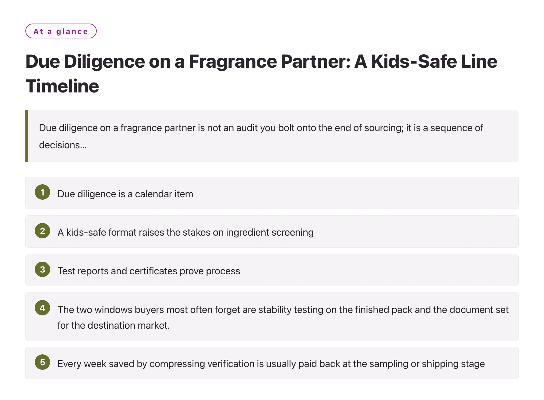 Due Diligence on a Fragrance Partner: A Kids-Safe Line Timeline——全文要点速览